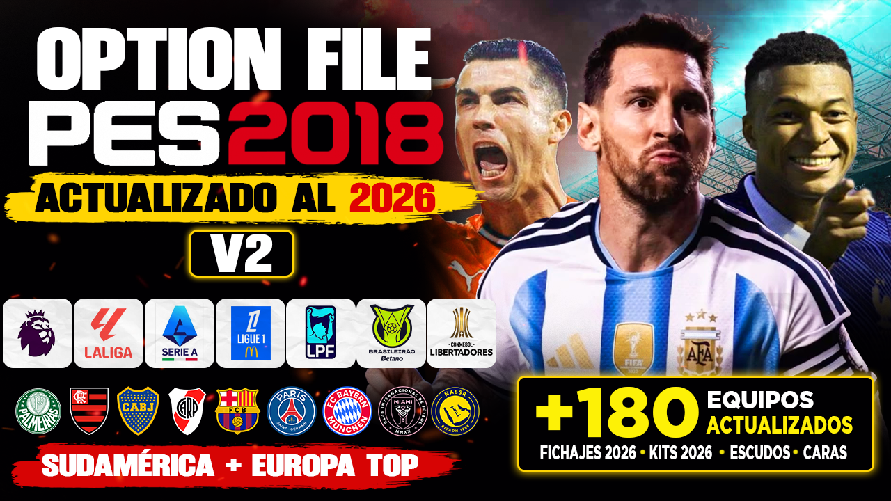 PES 2018 Option File 2026 V2 PS4/PS5 para PES 2018